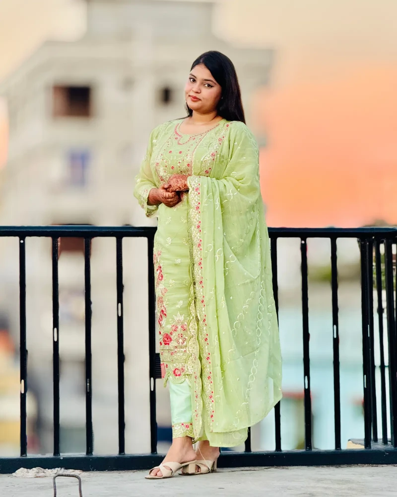 Georgette Embroidery Four Piece-M2014 - Main view showing full design