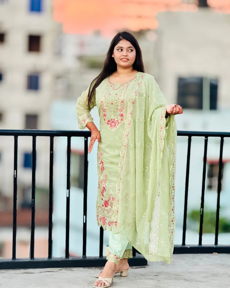 Georgette Embroidery Four Piece-M2014 - Alternate view 1 showing  color