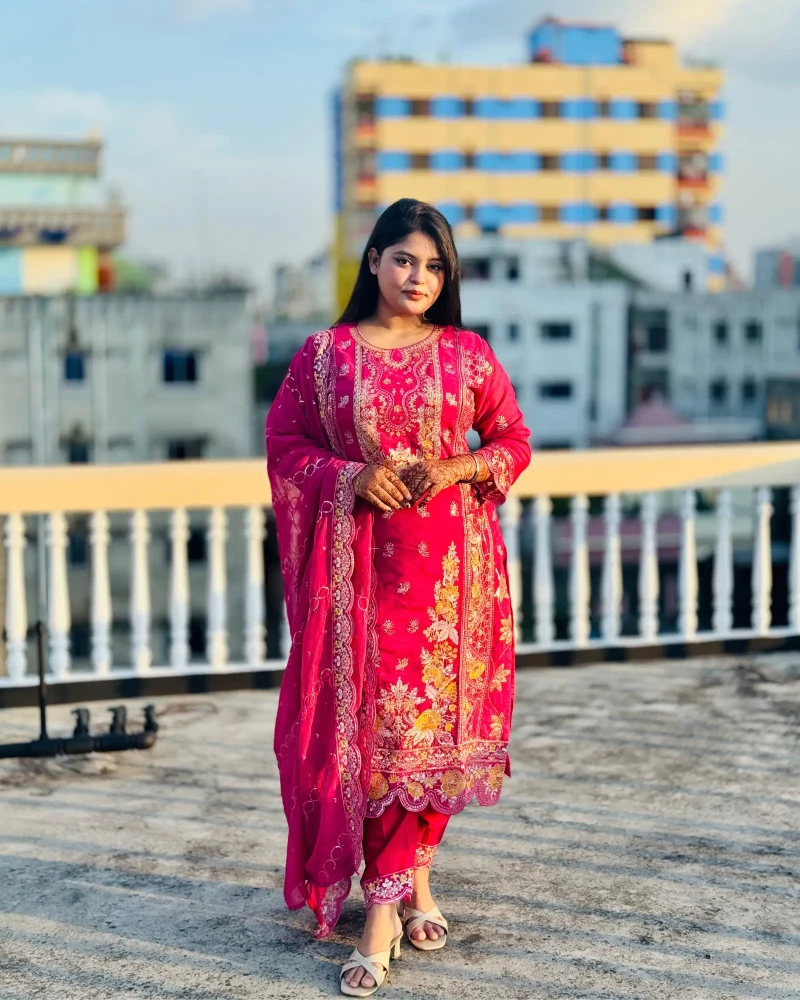 Georgette Embroidery Four Piece Pink-M2014-181 - Main view showing full design