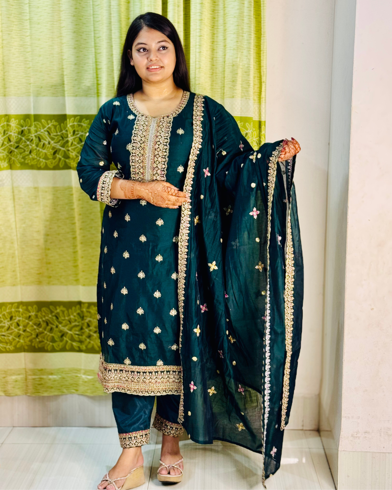 Georgette Embroidery Four Piece - Main view showing full design